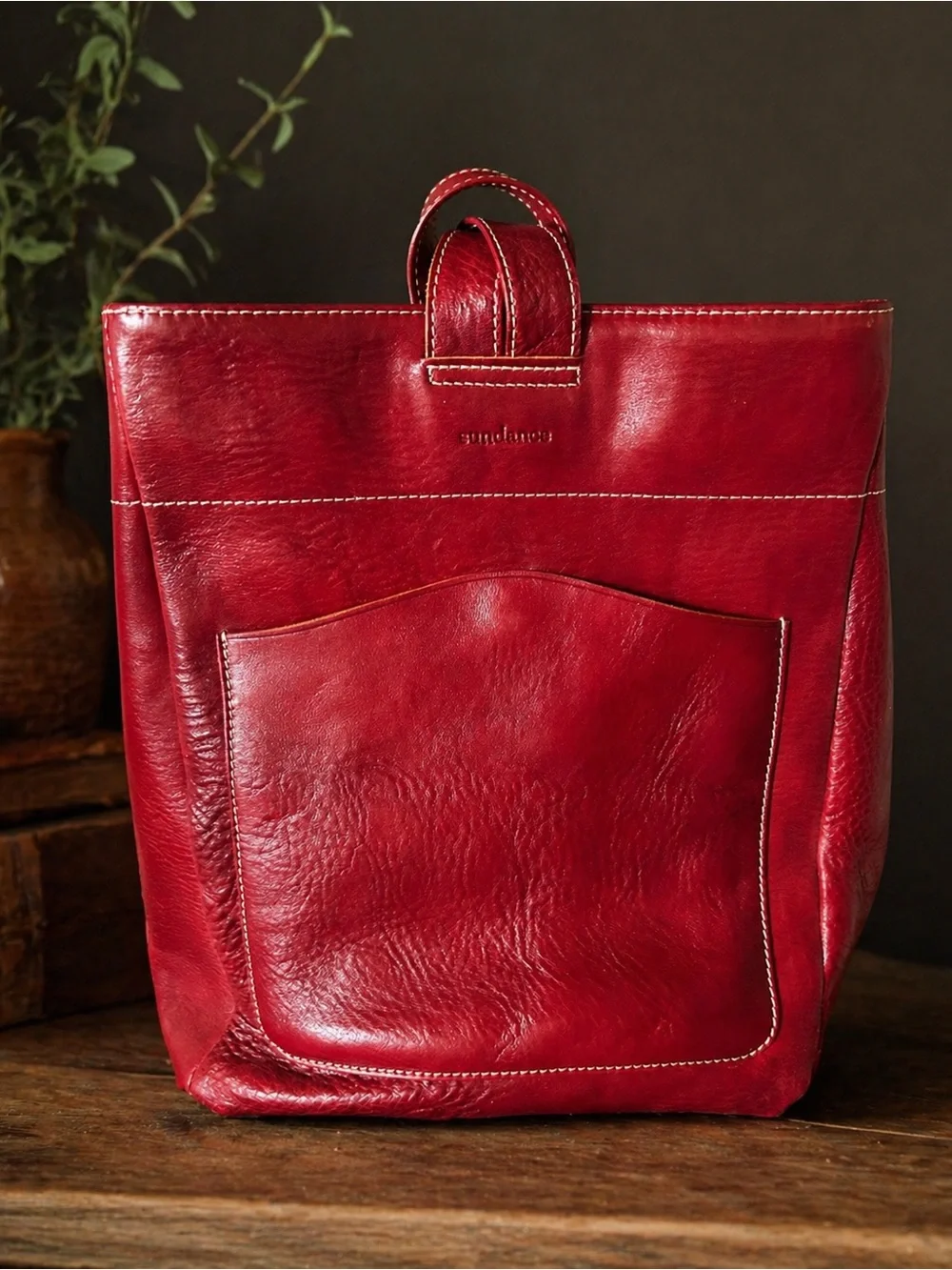 Sundance Red Leather Backpack Tote Convertible Bag like NEW - Picture 1 of 8